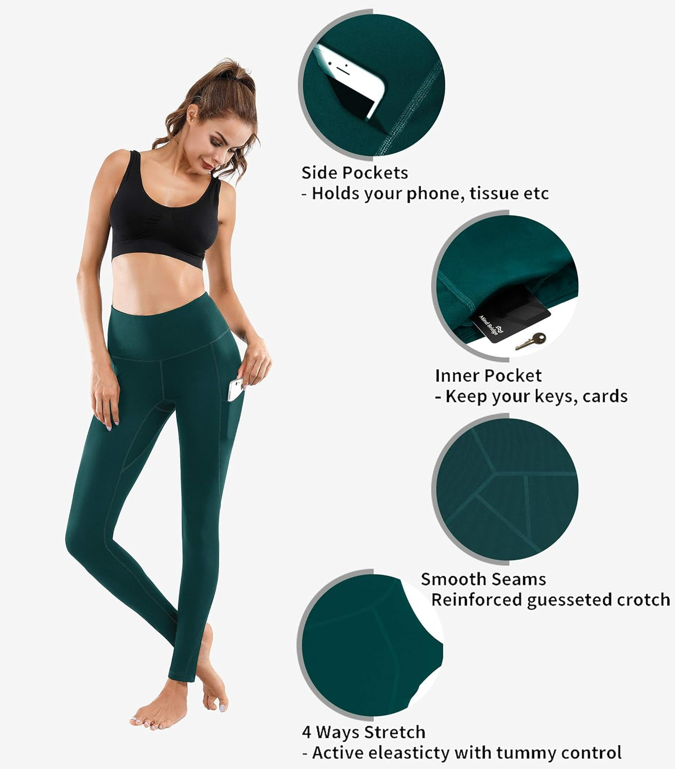 Women High Waist Yoga Pants with Pockets Stretch Soft Leggings